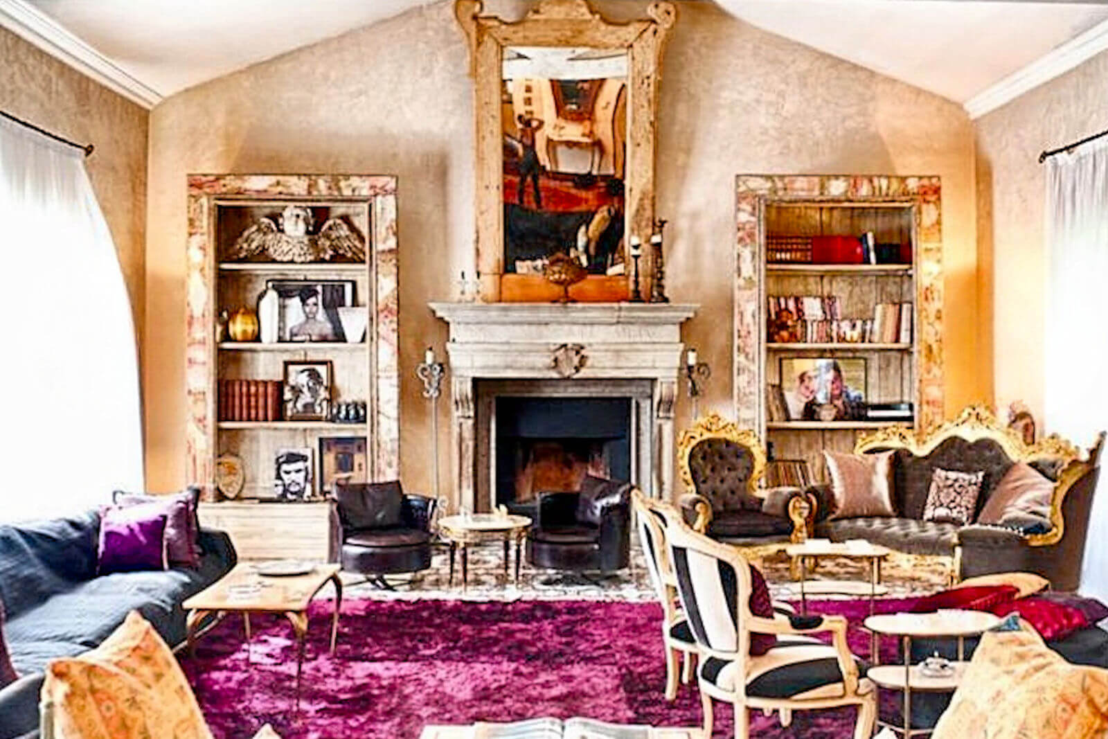 Historic vaulted salon at Villa InCanto with fireplace for intimate opera concerts