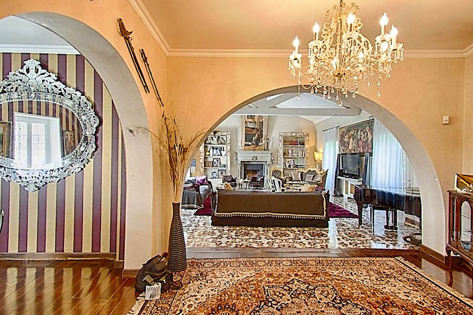 Villa InCanto grand salon with piano for intimate private opera performances in Lazio